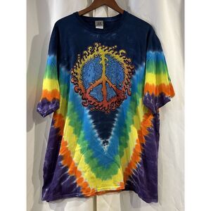 Vintage Liquid Blue Men/Women Multicolor Peace Sign Tie-Dye‎ Graphic Shirt XL